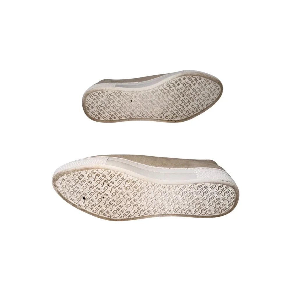 J/Slides Womens 7.5 Ivory Nubuck Leather Slip On Flatform Sneakers EUC